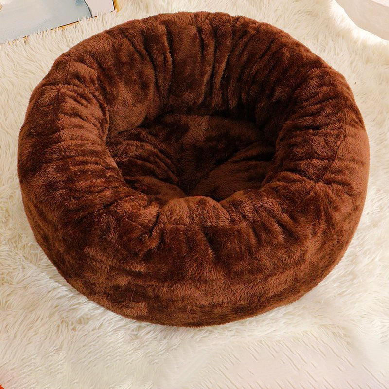 Pet Dog Bed Long Plush Donut Round Dog Kennel Comfortable Fluffy Cushion Mat Winter Warm For Dog Cat House EU Warehouse - My Store
