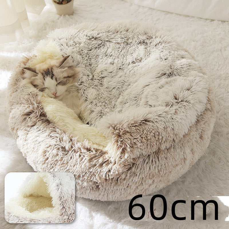 2 In 1 Dog And Cat Bed Pet Winter Bed Round Plush Warm Bed House Soft Long Plush Pets Bed Pet Products - My Store