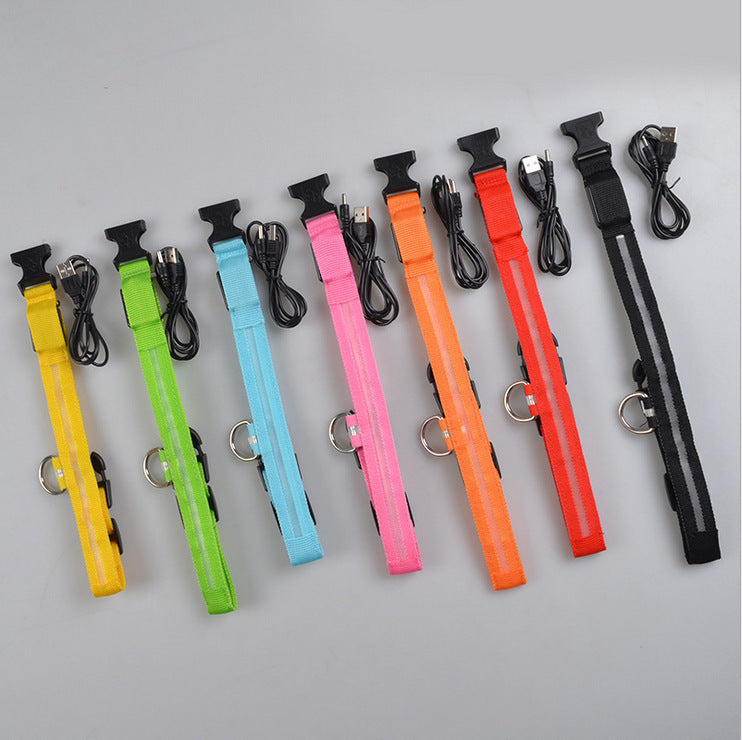 Nylon LED Pet Dog Luminous Collar Night Safety Flashing Glow in Dark Dog Cat Leash Adjustable Pet Supplies - My Store