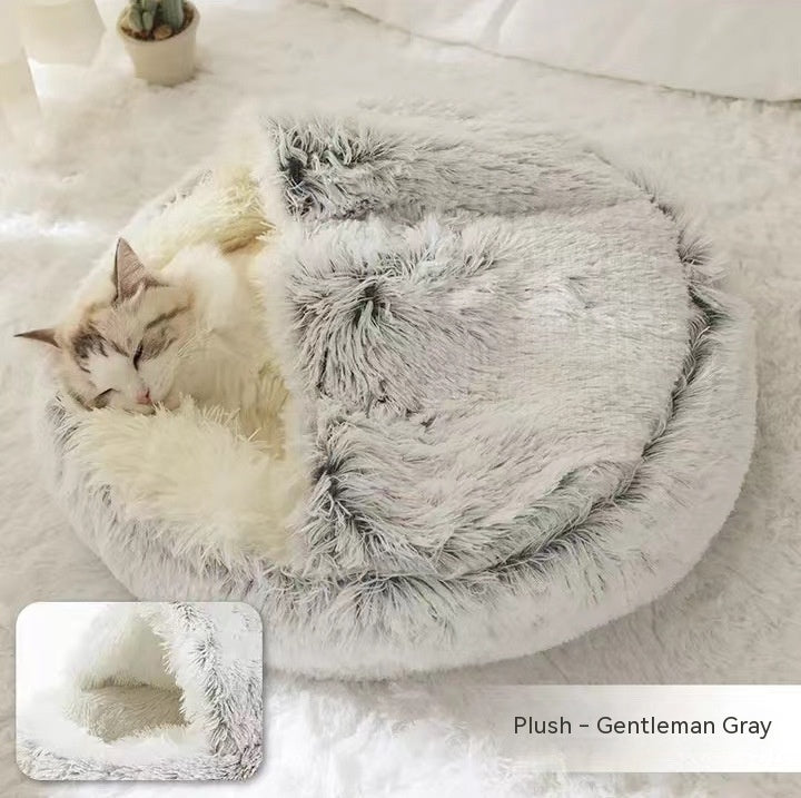 2 In 1 Dog And Cat Bed Pet Winter Bed Round Plush Warm Bed House Soft Long Plush Pets Bed Pet Products - My Store