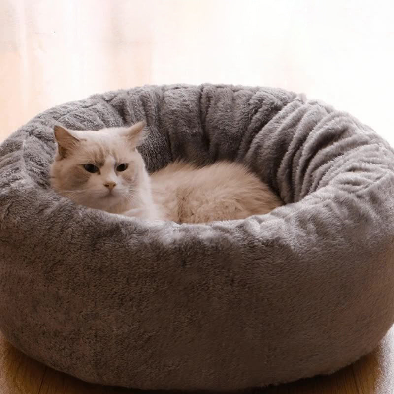 Pet Dog Bed Long Plush Donut Round Dog Kennel Comfortable Fluffy Cushion Mat Winter Warm For Dog Cat House EU Warehouse - My Store