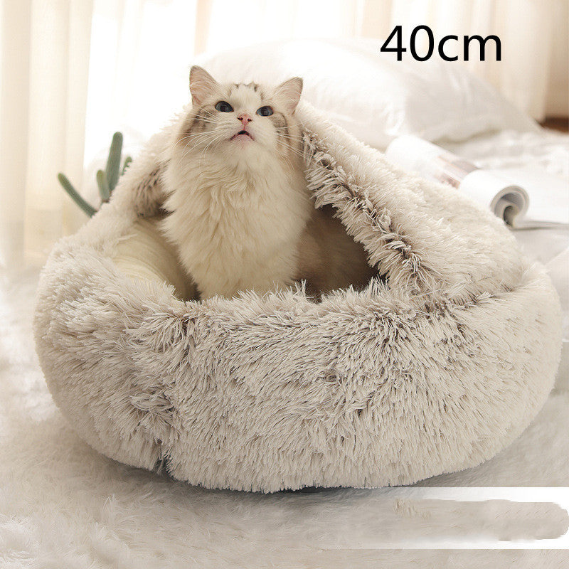 2 In 1 Dog And Cat Bed Pet Winter Bed Round Plush Warm Bed House Soft Long Plush Pets Bed Pet Products - My Store