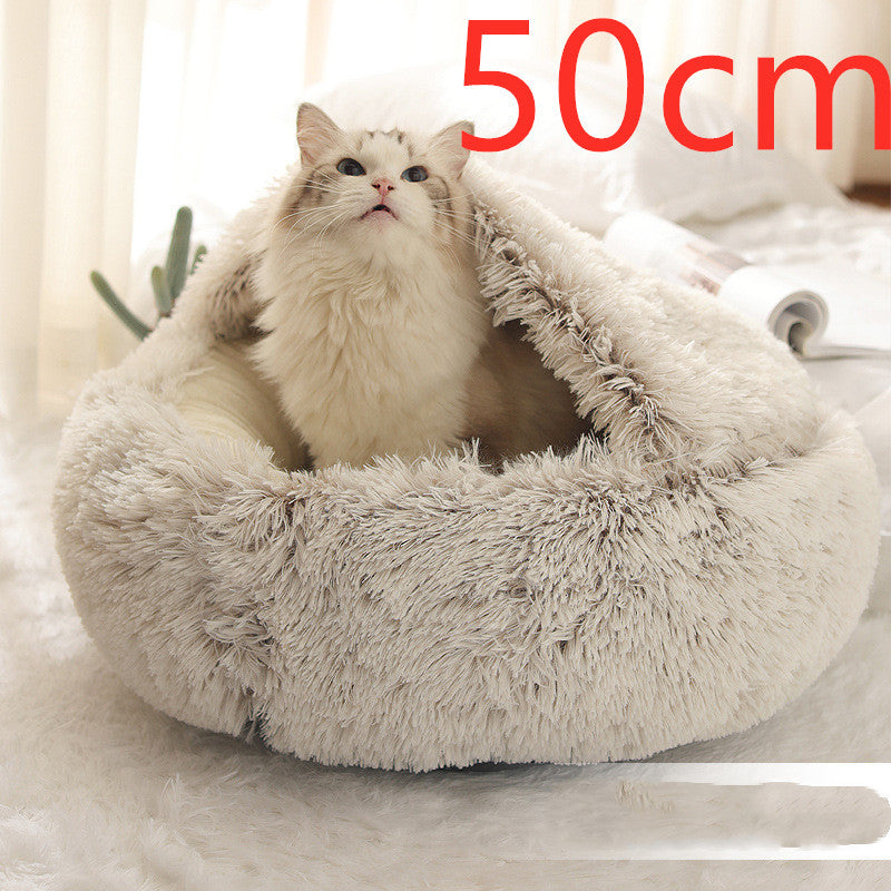 2 In 1 Dog And Cat Bed Pet Winter Bed Round Plush Warm Bed House Soft Long Plush Pets Bed Pet Products - My Store