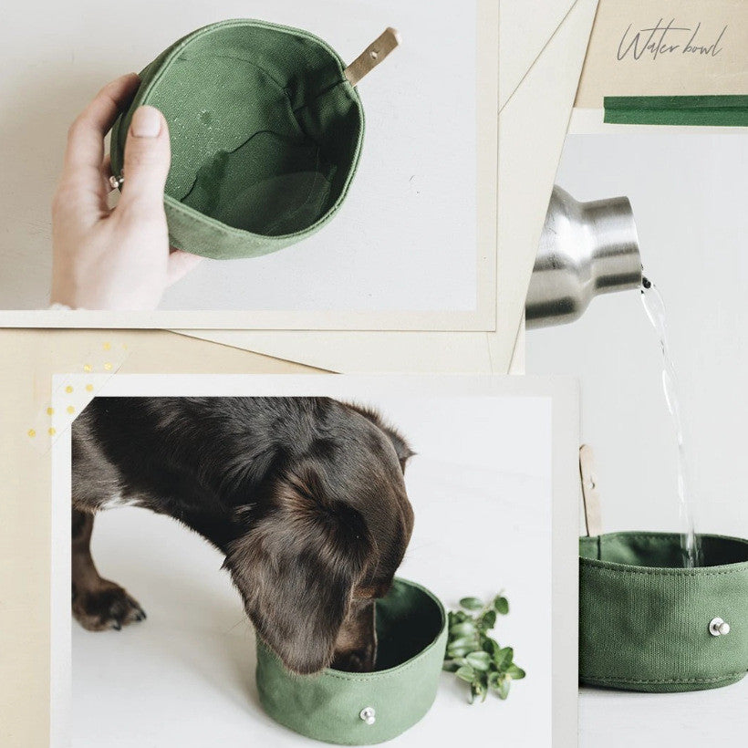 Folding Dog Bowl Canvas Dog Tableware Drinking Water Bowl Feeding Bowl Walking Dog Portable Pet Ration Bag - My Store