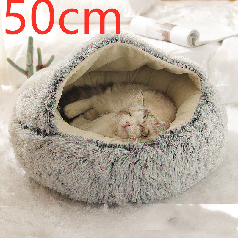 2 In 1 Dog And Cat Bed Pet Winter Bed Round Plush Warm Bed House Soft Long Plush Pets Bed Pet Products - My Store