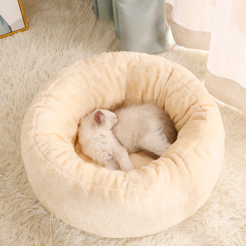 Pet Dog Bed Long Plush Donut Round Dog Kennel Comfortable Fluffy Cushion Mat Winter Warm For Dog Cat House EU Warehouse - My Store