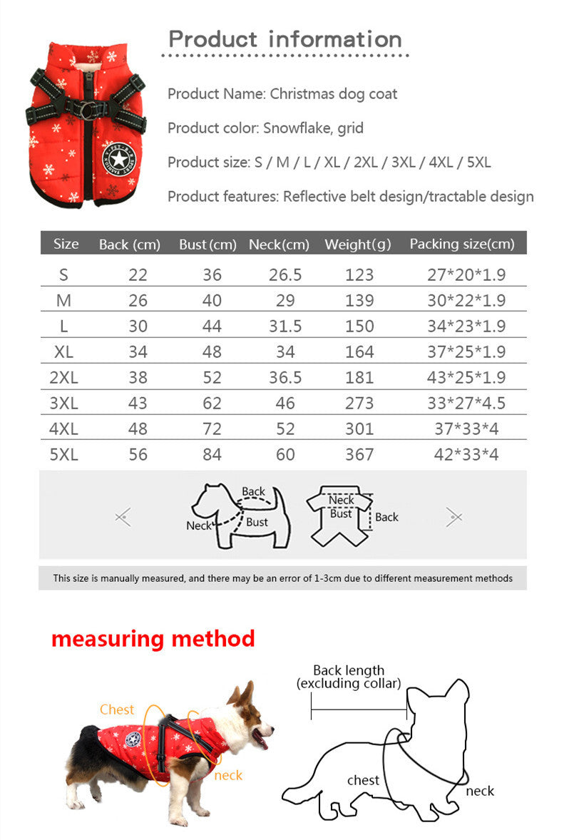 Christmas Dog Waterproof Reflective Belt Chest And Back Autumn And Winter Warm Pet Clothes - My Store