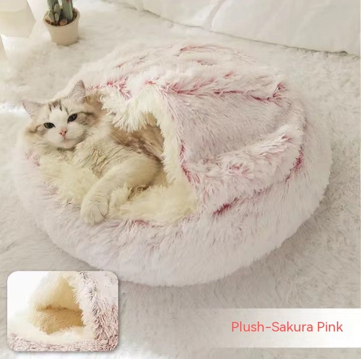 2 In 1 Dog And Cat Bed Pet Winter Bed Round Plush Warm Bed House Soft Long Plush Pets Bed Pet Products - My Store
