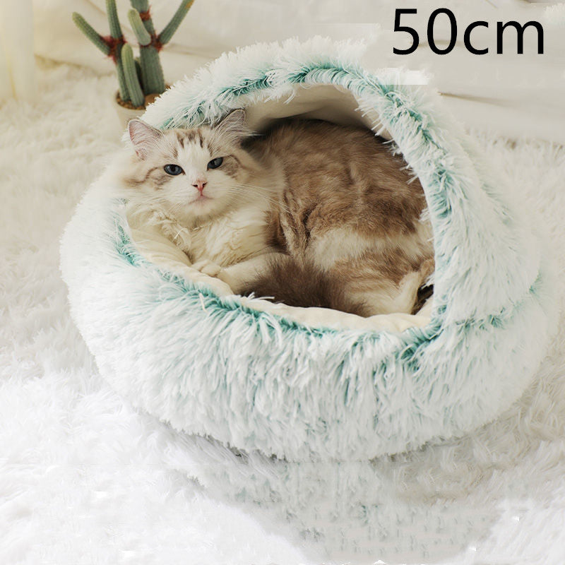 2 In 1 Dog And Cat Bed Pet Winter Bed Round Plush Warm Bed House Soft Long Plush Pets Bed Pet Products - My Store