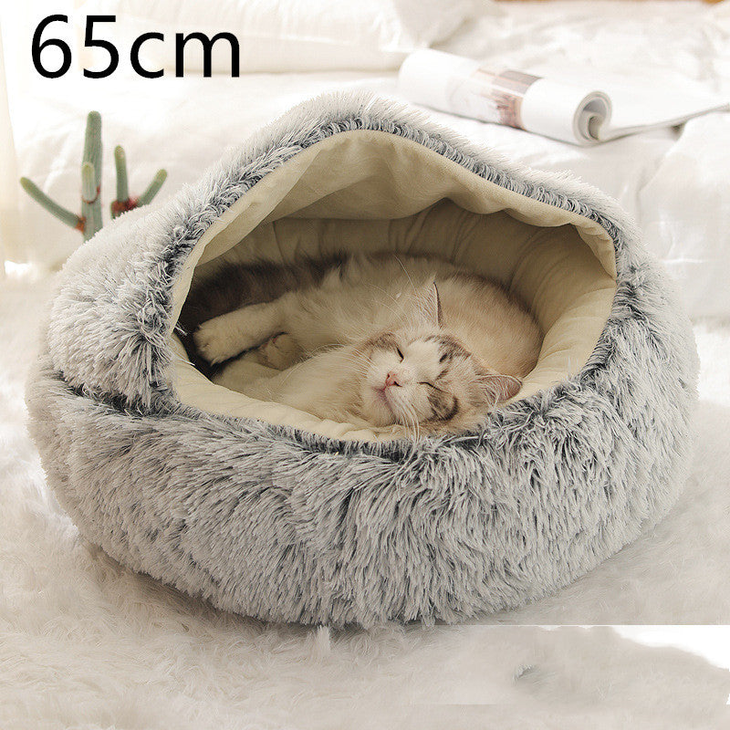 2 In 1 Dog And Cat Bed Pet Winter Bed Round Plush Warm Bed House Soft Long Plush Pets Bed Pet Products - My Store