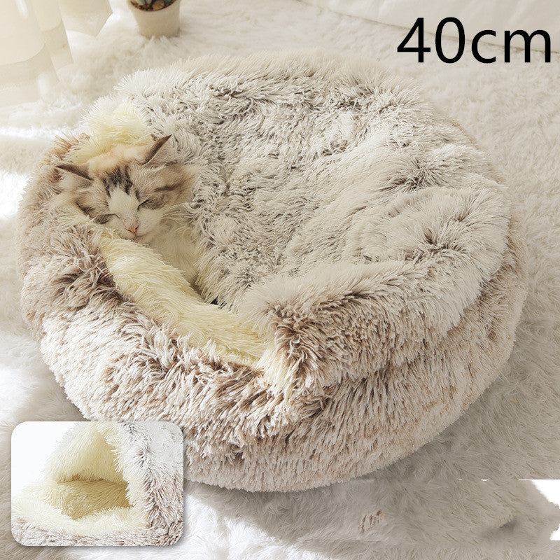 2 In 1 Dog And Cat Bed Pet Winter Bed Round Plush Warm Bed House Soft Long Plush Pets Bed Pet Products - My Store