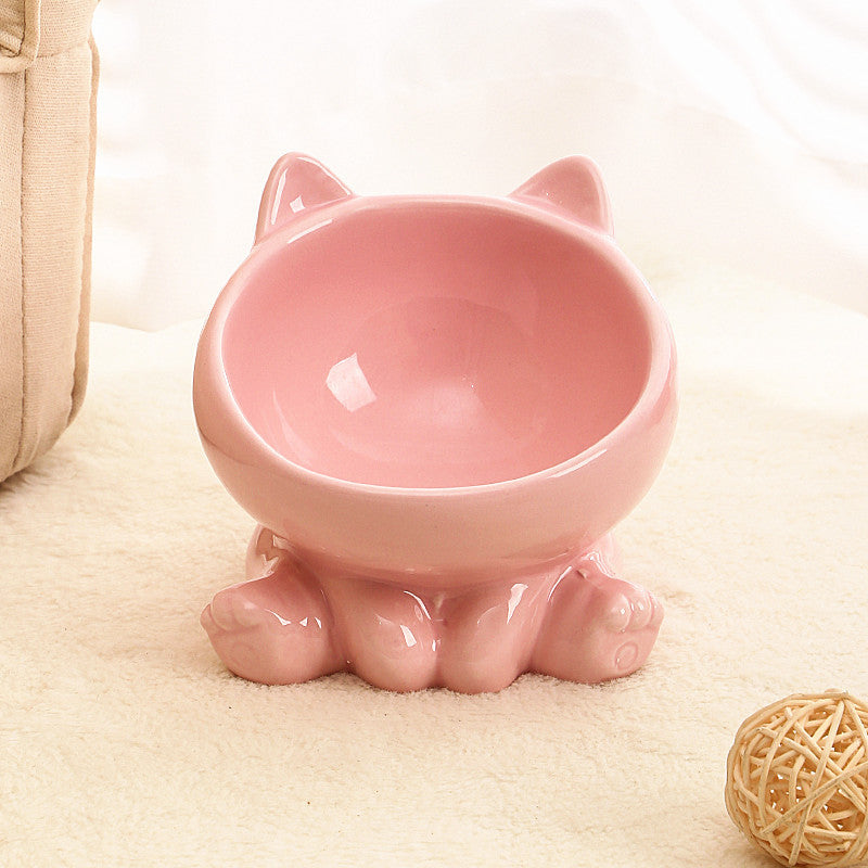 Ceramic Cat Bowl Cat Bowl Cat Food Bowl Neck Guard Oblique Mouth Dog Bowl Pet Bowl - My Store