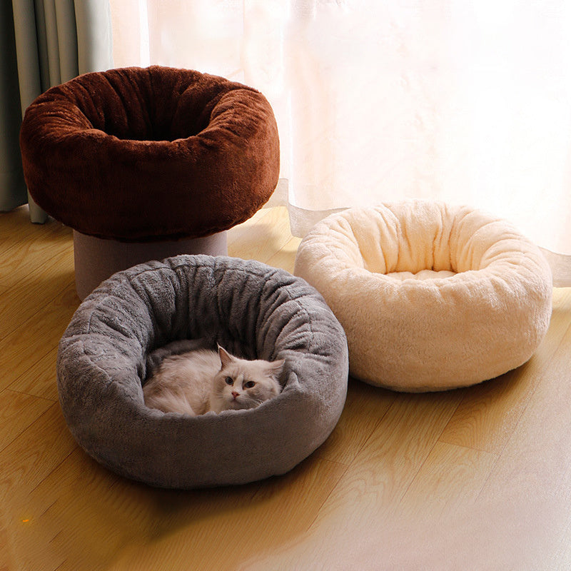 Pet Dog Bed Long Plush Donut Round Dog Kennel Comfortable Fluffy Cushion Mat Winter Warm For Dog Cat House EU Warehouse - My Store