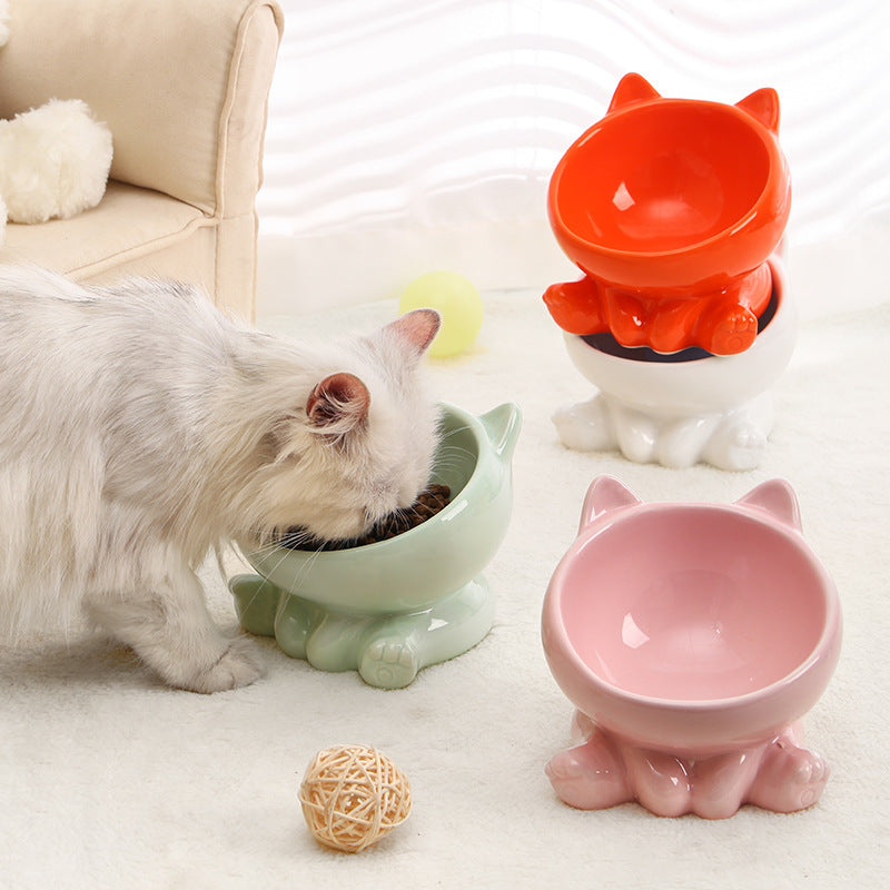 Ceramic Cat Bowl Cat Bowl Cat Food Bowl Neck Guard Oblique Mouth Dog Bowl Pet Bowl - My Store