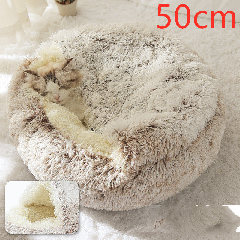 2 In 1 Dog And Cat Bed Pet Winter Bed Round Plush Warm Bed House Soft Long Plush Pets Bed Pet Products - My Store