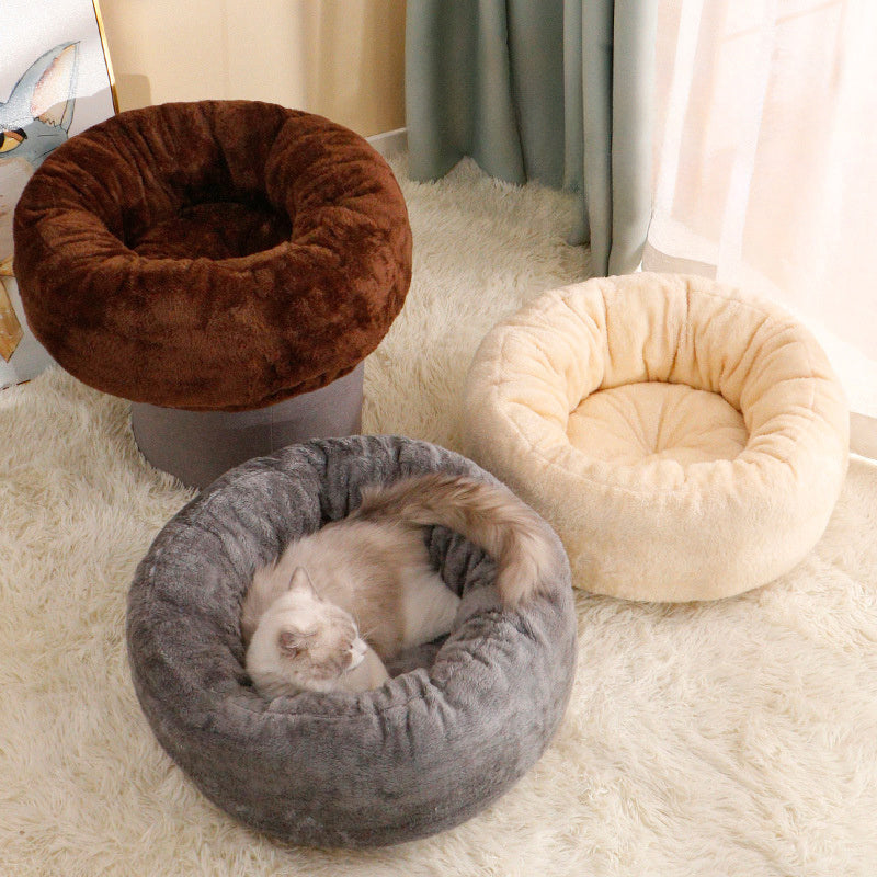 Pet Dog Bed Long Plush Donut Round Dog Kennel Comfortable Fluffy Cushion Mat Winter Warm For Dog Cat House EU Warehouse - My Store