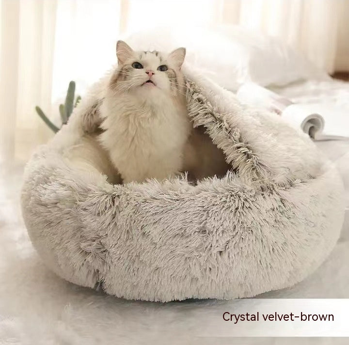 2 In 1 Dog And Cat Bed Pet Winter Bed Round Plush Warm Bed House Soft Long Plush Pets Bed Pet Products - My Store