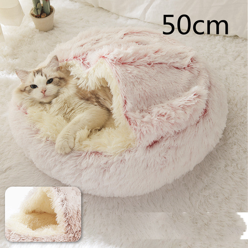 2 In 1 Dog And Cat Bed Pet Winter Bed Round Plush Warm Bed House Soft Long Plush Pets Bed Pet Products - My Store