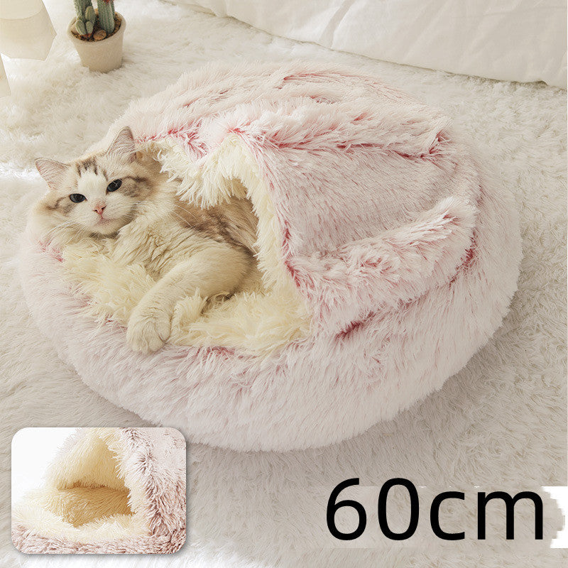2 In 1 Dog And Cat Bed Pet Winter Bed Round Plush Warm Bed House Soft Long Plush Pets Bed Pet Products - My Store