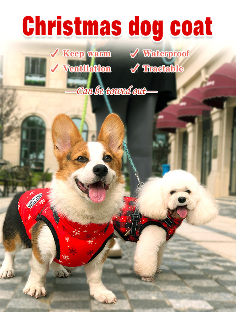 Christmas Dog Waterproof Reflective Belt Chest And Back Autumn And Winter Warm Pet Clothes - My Store