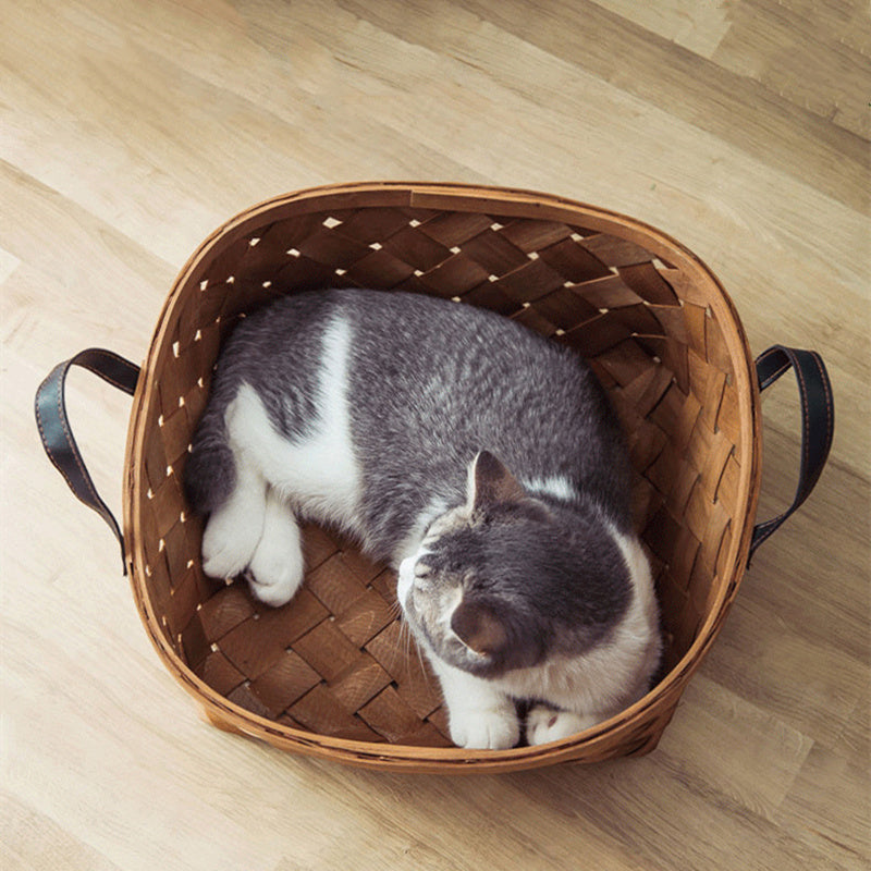 Bamboo Rattan Cat Bed House Kennel Nest Dog Bed Cat Tent Summer Dog Sofa Bed Cushion Pet Bed Cat House Dog House Cat Rug Teepee - My Store