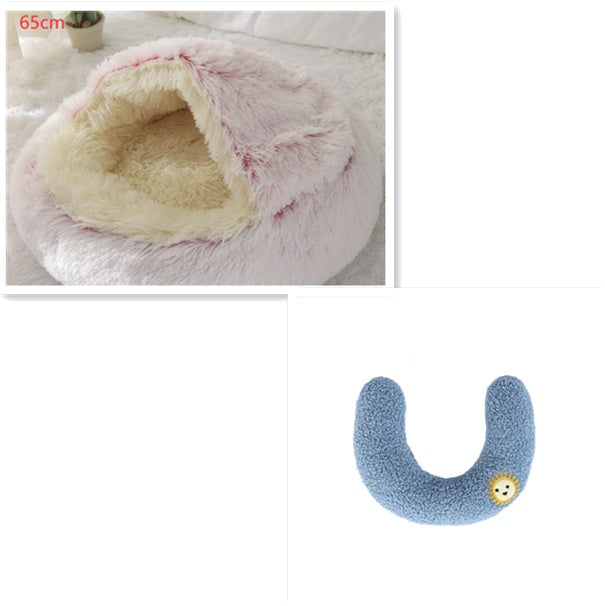 2 In 1 Dog And Cat Bed Pet Winter Bed Round Plush Warm Bed House Soft Long Plush Pets Bed Pet Products - My Store