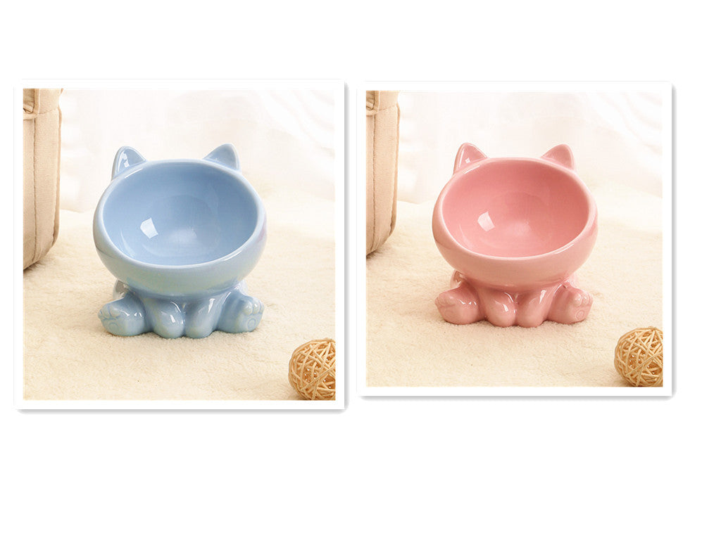 Ceramic Cat Bowl Cat Bowl Cat Food Bowl Neck Guard Oblique Mouth Dog Bowl Pet Bowl - My Store