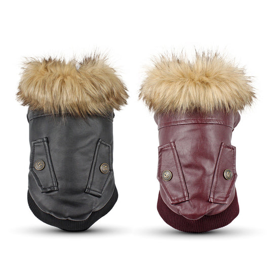 Autumn And Winter Clothes Dog Fur Collar Leather Coat - My Store