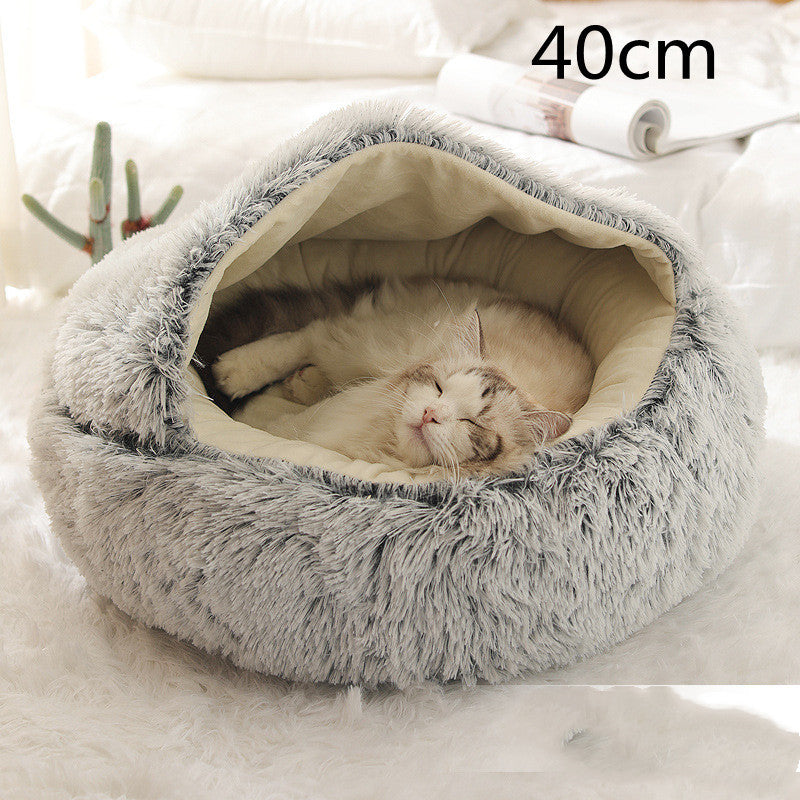 2 In 1 Dog And Cat Bed Pet Winter Bed Round Plush Warm Bed House Soft Long Plush Pets Bed Pet Products - My Store