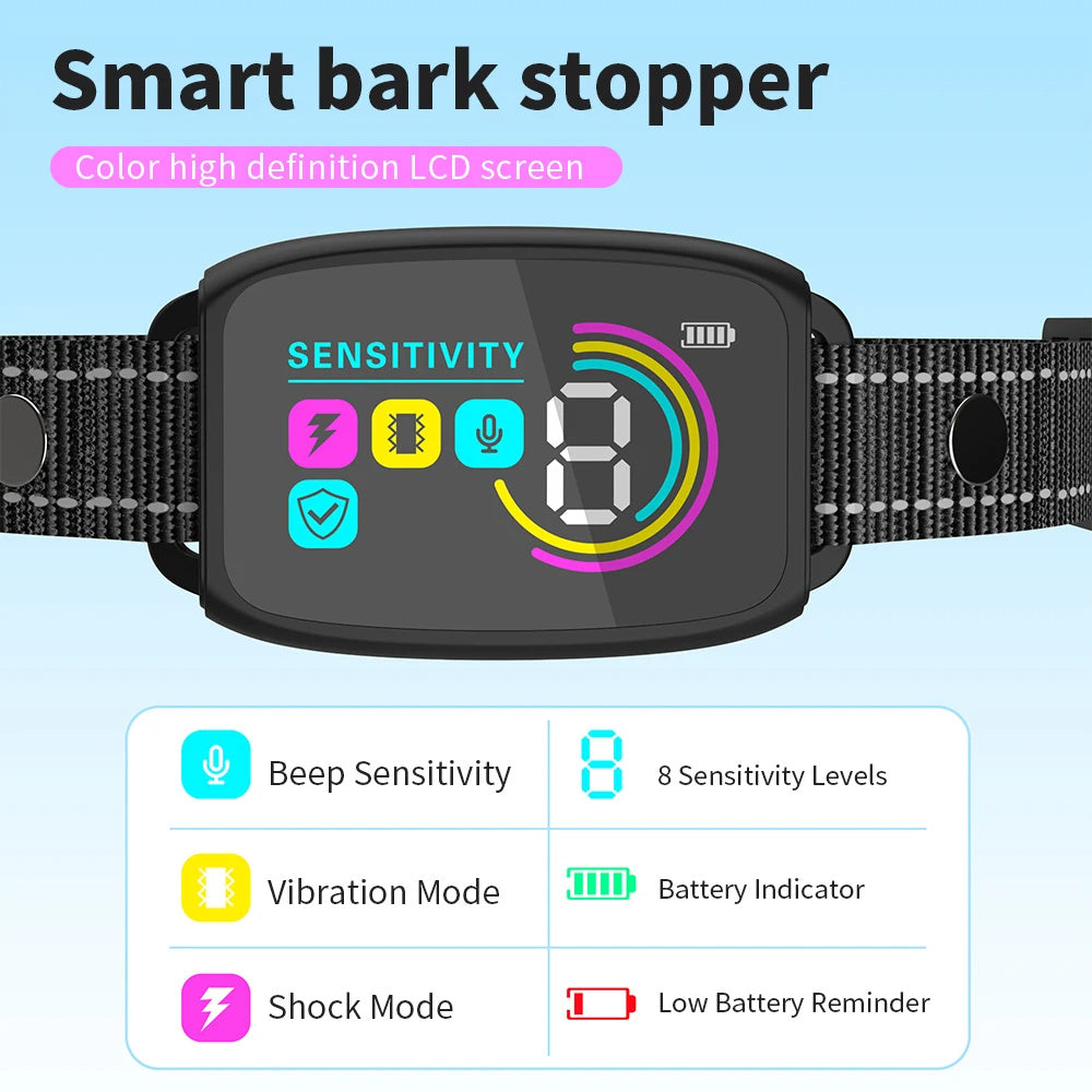 Smart Automatic Anti Barking Dog Collar Rechargeable Bark Stopper Stop Barking HD Digital Display IP67 Waterproof Collar For Dogs Pet Products - My Store