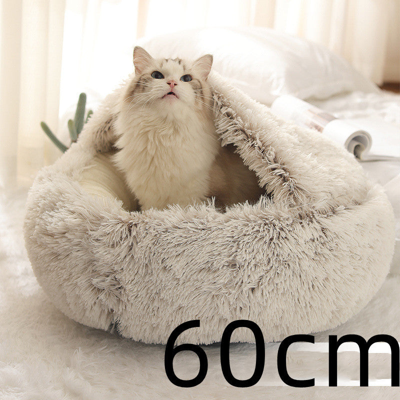 2 In 1 Dog And Cat Bed Pet Winter Bed Round Plush Warm Bed House Soft Long Plush Pets Bed Pet Products - My Store