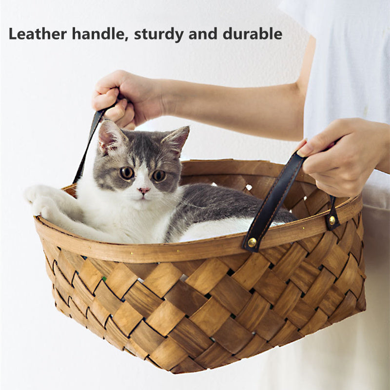 Bamboo Rattan Cat Bed House Kennel Nest Dog Bed Cat Tent Summer Dog Sofa Bed Cushion Pet Bed Cat House Dog House Cat Rug Teepee - My Store