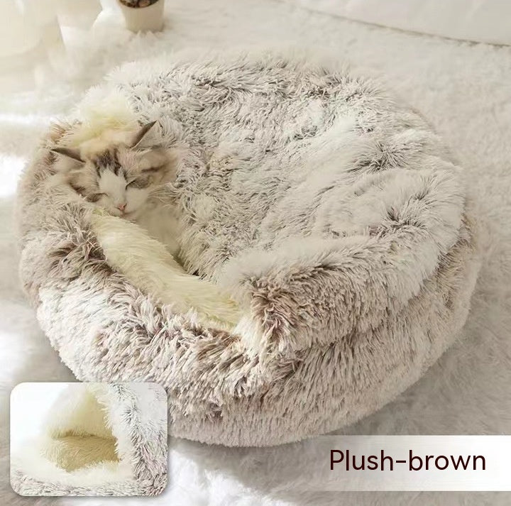 2 In 1 Dog And Cat Bed Pet Winter Bed Round Plush Warm Bed House Soft Long Plush Pets Bed Pet Products - My Store