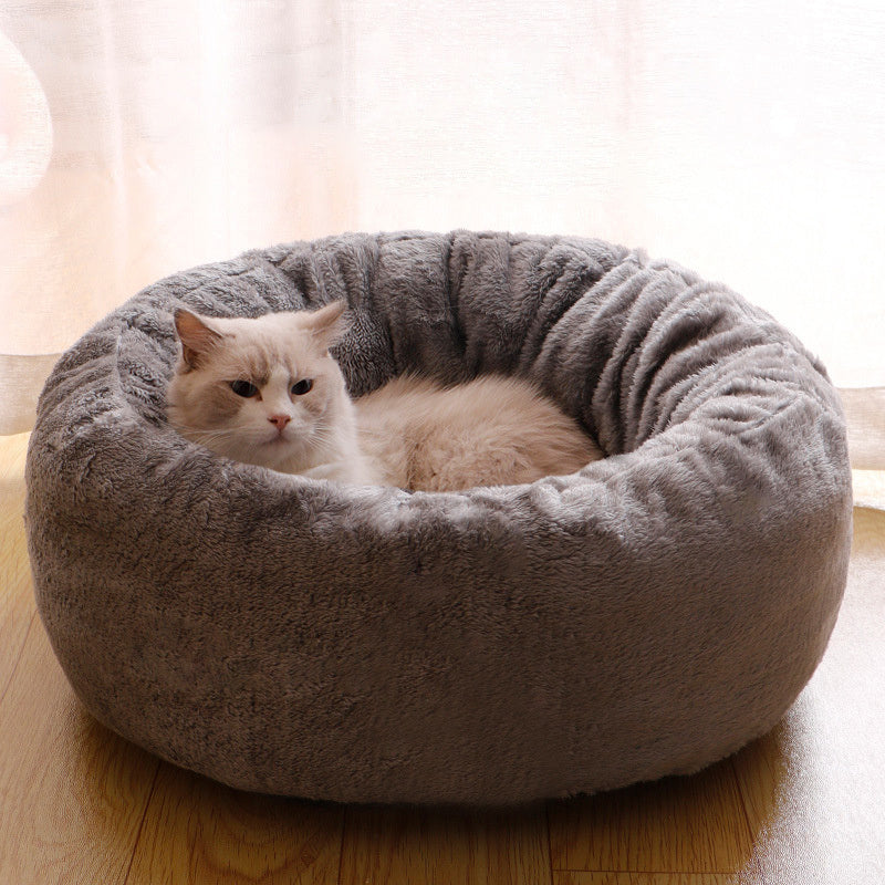 Pet Dog Bed Long Plush Donut Round Dog Kennel Comfortable Fluffy Cushion Mat Winter Warm For Dog Cat House EU Warehouse - My Store
