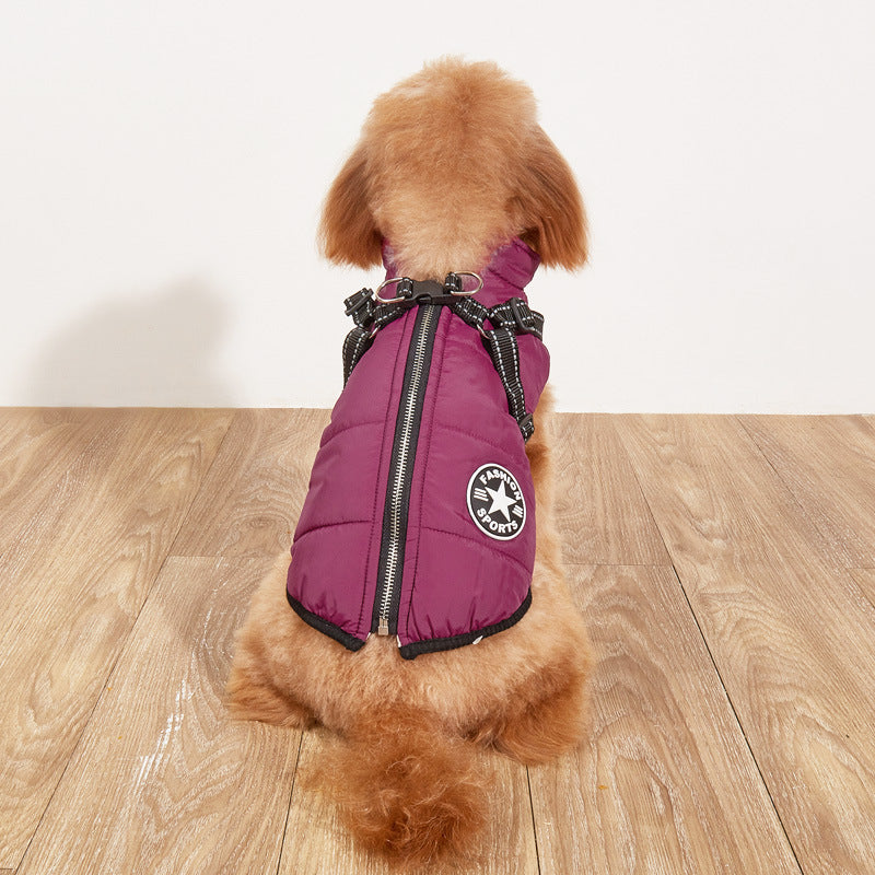 Pet Warm Dog Cotton-padded Clothes Fleece-lined Thickened Reflective Gallus - My Store