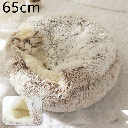 2 In 1 Dog And Cat Bed Pet Winter Bed Round Plush Warm Bed House Soft Long Plush Pets Bed Pet Products - My Store
