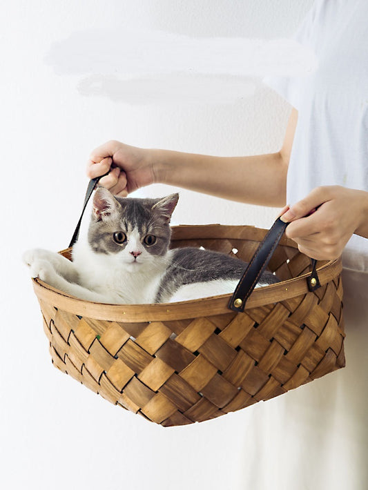 Bamboo Rattan Cat Bed House Kennel Nest Dog Bed Cat Tent Summer Dog Sofa Bed Cushion Pet Bed Cat House Dog House Cat Rug Teepee - My Store