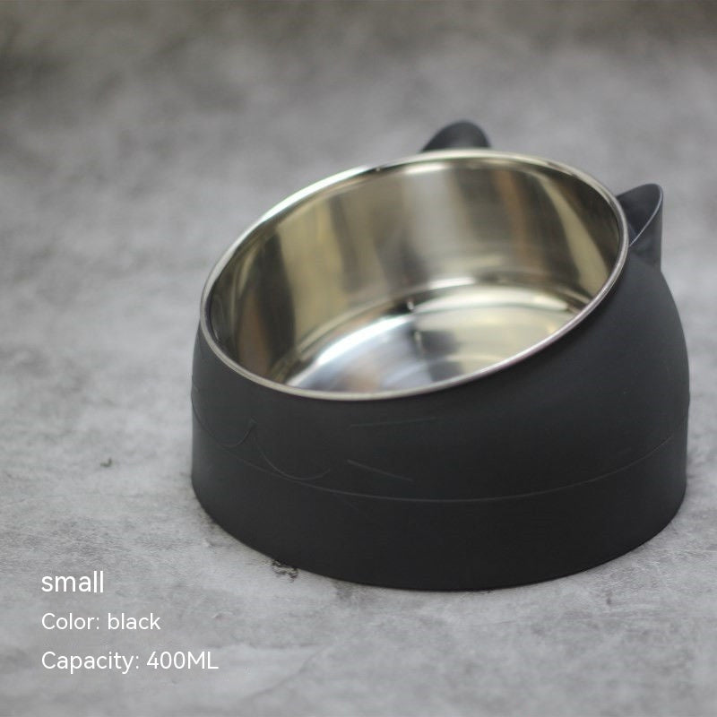 Stainless Steel Dog Bowl Double Bowl Cervical Protection Oblique Mouth Hot Pet Food Basin Supplies - My Store
