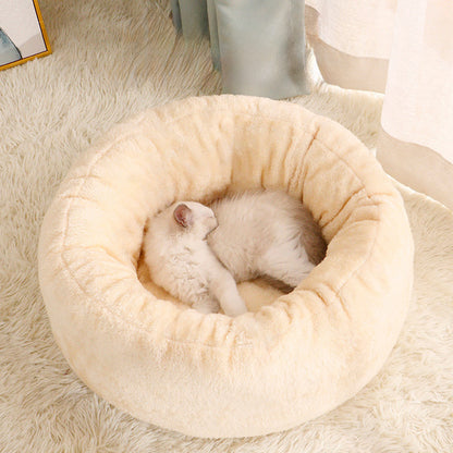 Pet Dog Bed Long Plush Donut Round Dog Kennel Comfortable Fluffy Cushion Mat Winter Warm For Dog Cat House EU Warehouse - My Store