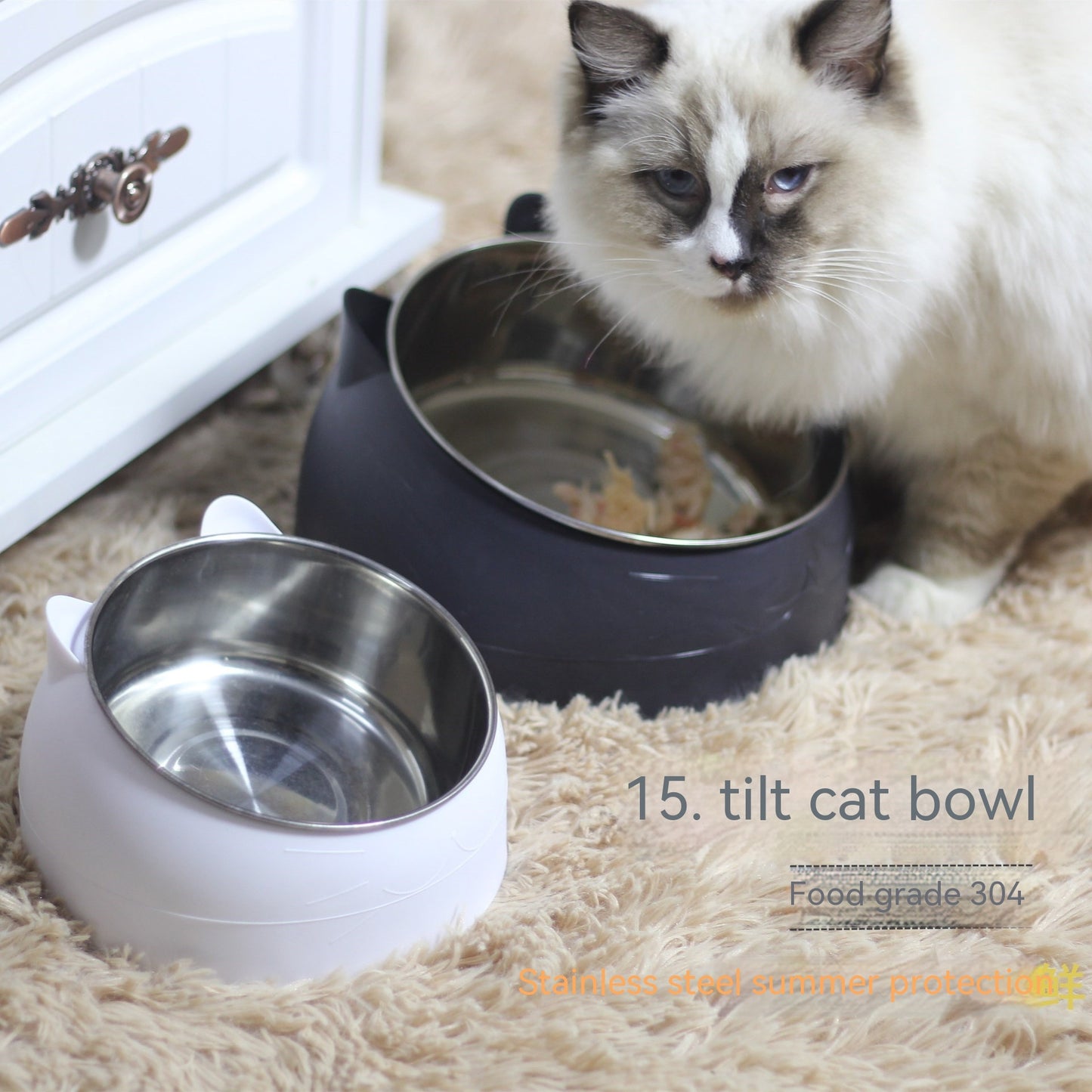 Stainless Steel Dog Bowl Double Bowl Cervical Protection Oblique Mouth Hot Pet Food Basin Supplies - My Store