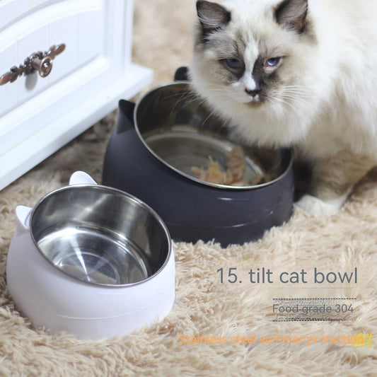 Stainless Steel Dog Bowl Double Bowl Cervical Protection Oblique Mouth Hot Pet Food Basin Supplies - My Store