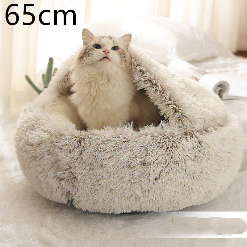 2 In 1 Dog And Cat Bed Pet Winter Bed Round Plush Warm Bed House Soft Long Plush Pets Bed Pet Products - My Store