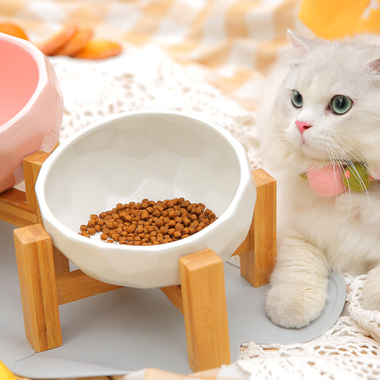 Yuanmiao Cat Bowl Ceramic Cat Food Bowl Protect Cervical Spine Cat Double Bowl Dog Water Bowl Food Bowl Dog Bowl Pet Bowl - My Store