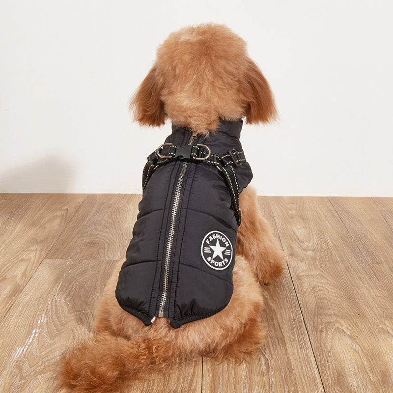 Pet Warm Dog Cotton-padded Clothes Fleece-lined Thickened Reflective Gallus - My Store