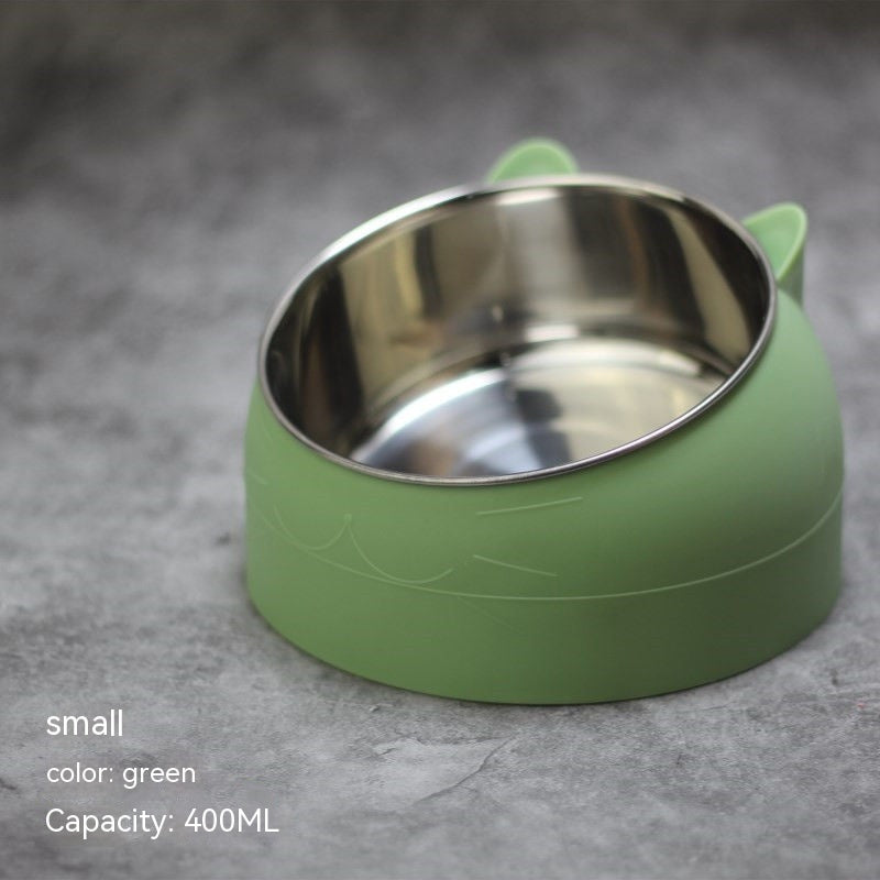 Stainless Steel Dog Bowl Double Bowl Cervical Protection Oblique Mouth Hot Pet Food Basin Supplies - My Store