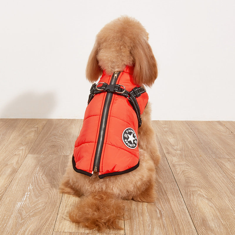 Pet Warm Dog Cotton-padded Clothes Fleece-lined Thickened Reflective Gallus - My Store
