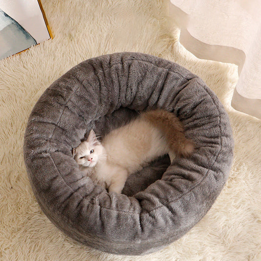 Pet Dog Bed Long Plush Donut Round Dog Kennel Comfortable Fluffy Cushion Mat Winter Warm For Dog Cat House EU Warehouse - My Store