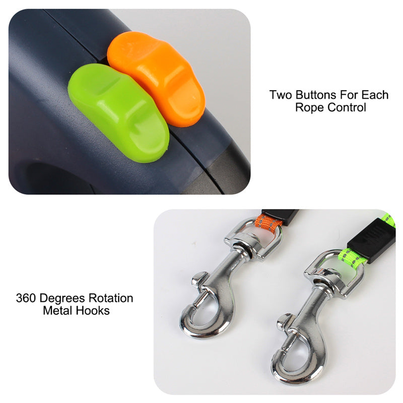 Retractable Dog Leash For Small Dogs Reflective Dual Pet Leash Lead 360 Swivel No Double Dog Walking Leash With Lights Pet Products - My Store