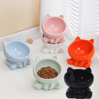 Ceramic Cat Bowl Cat Bowl Cat Food Bowl Neck Guard Oblique Mouth Dog Bowl Pet Bowl - My Store