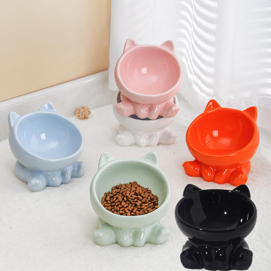 Ceramic Cat Bowl Cat Bowl Cat Food Bowl Neck Guard Oblique Mouth Dog Bowl Pet Bowl - My Store